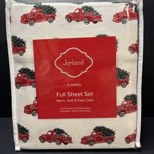 Joyland Flannel Full Sheet Set Red Truck W/Christmas Tree New Two Pillowcases